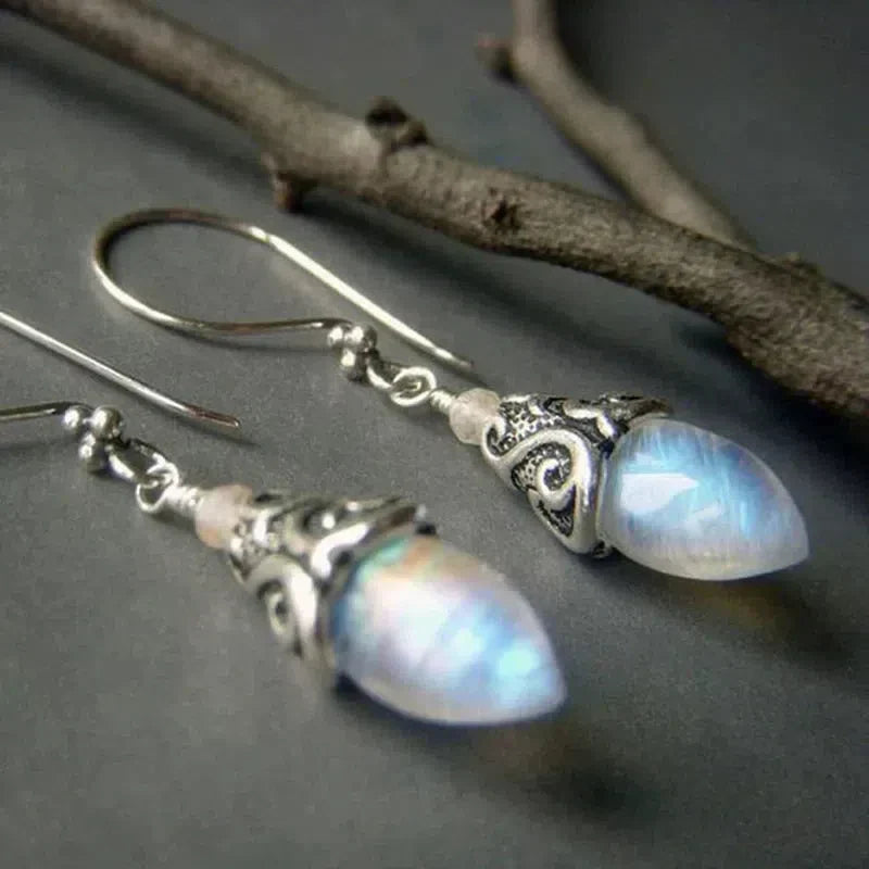 Vintage Moon Crystal Earrings in Silver