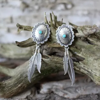 Vintage Feather-Turquoise Earrings