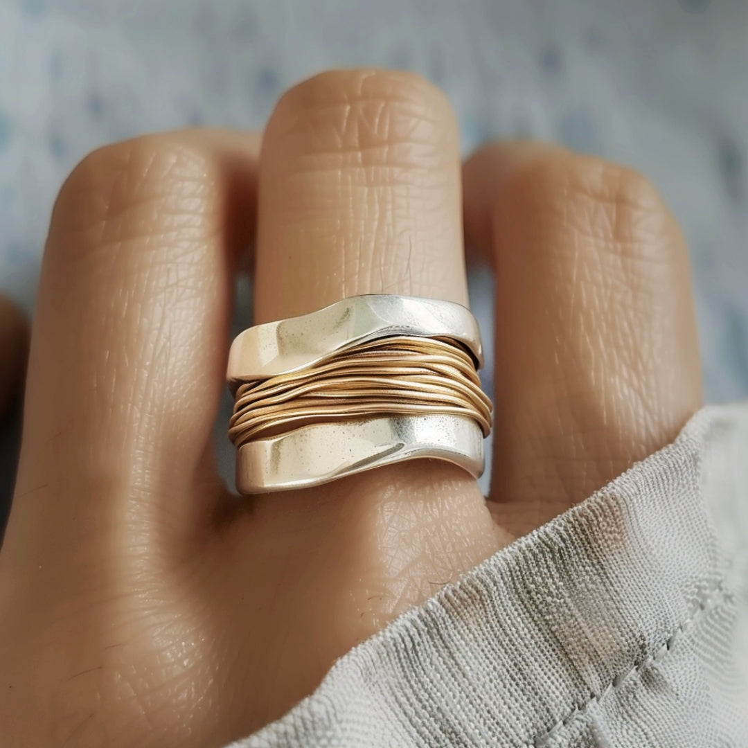 Silver Golden Threads Ring – Jewelry Jeannie