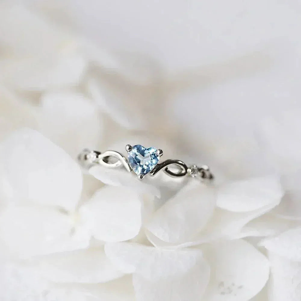 Blue Zircon Heart Ring in Sterling Silver