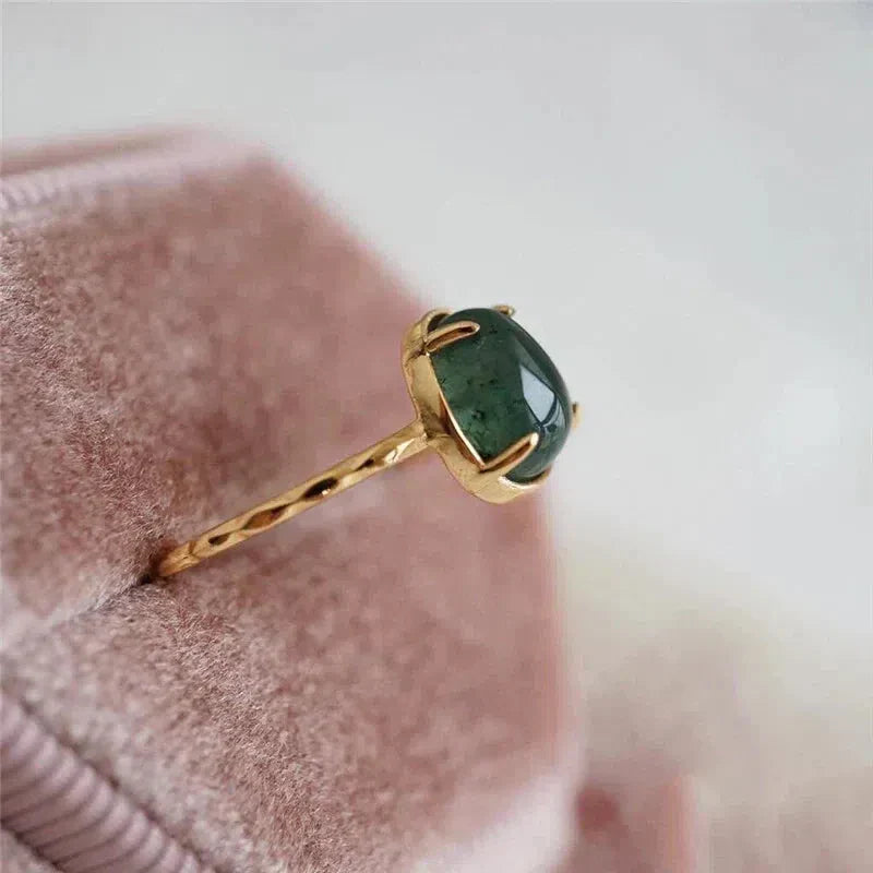 Green Water Drop Luxury Ring in Gold