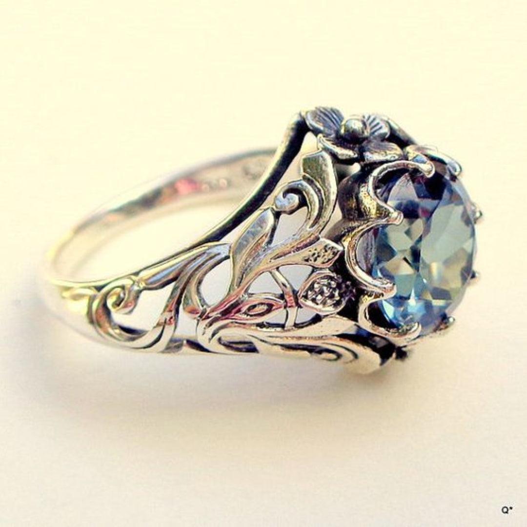 Vintage Blue Glass Silver Ring