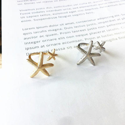 Adjustable Starfish Ring in Silver and Gold