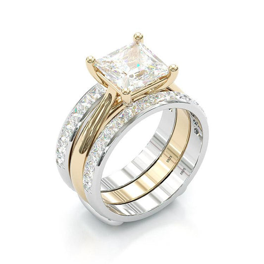 Timeless Princess Cut Bridal Ring Set – Gold & Sterling Silver