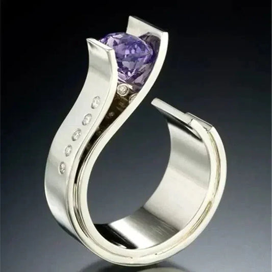 Vintage ring with purple crystal in silver