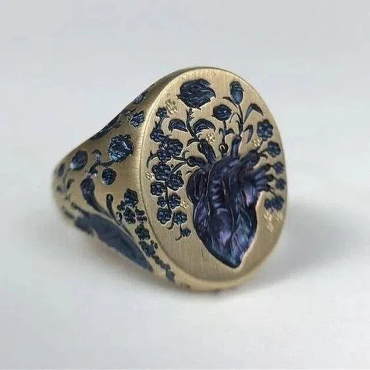 Vintage Blue Flower Gold Ring