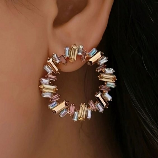 Vintage Multicolor Crystal Round Earrings